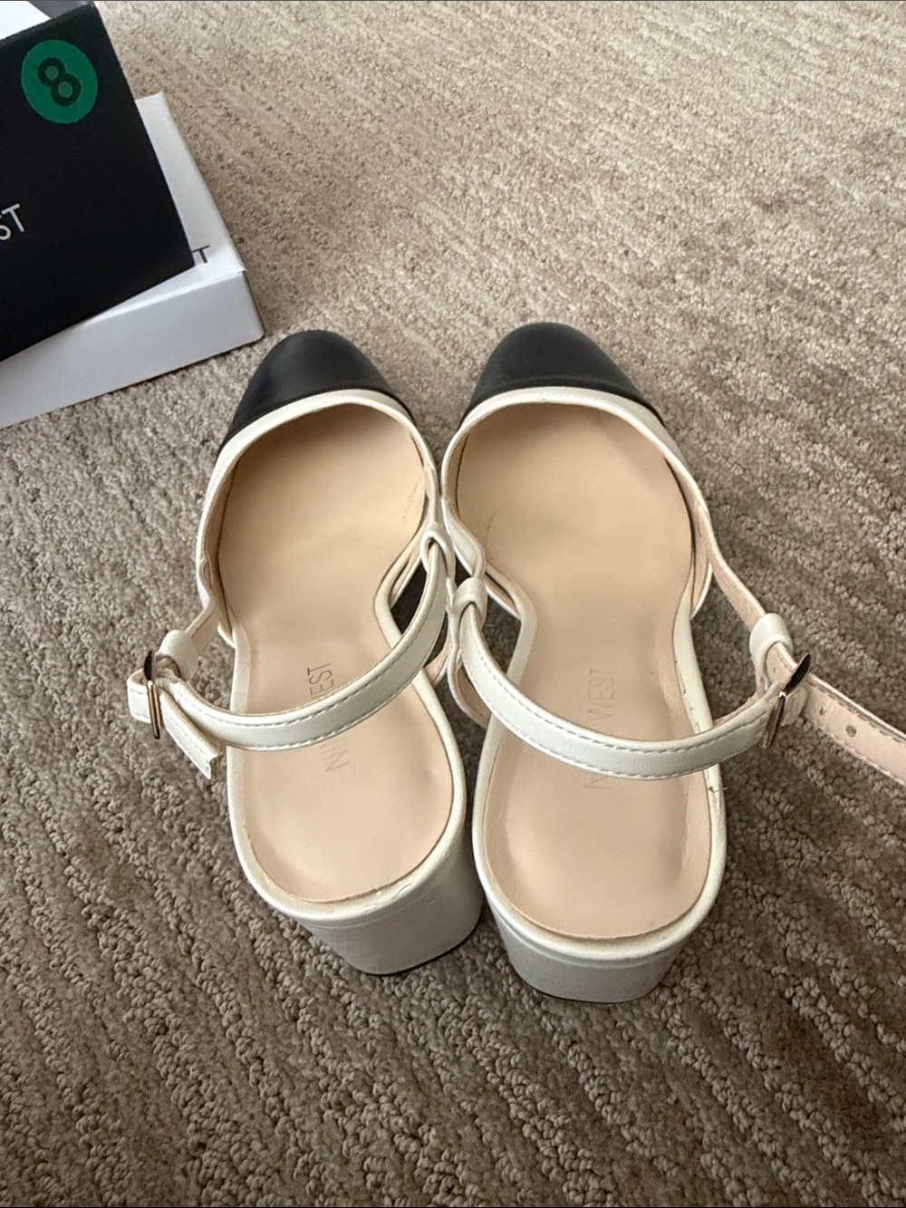 Nine West Cream and Black Pointed Slingback Block Heels - Picture 7 of 7